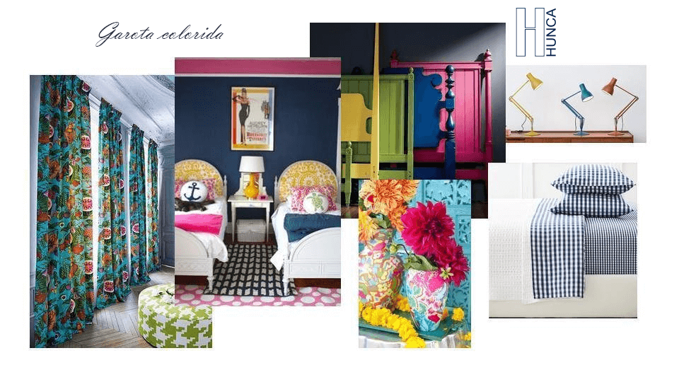 Moodboard ideias de decoração garota colorida