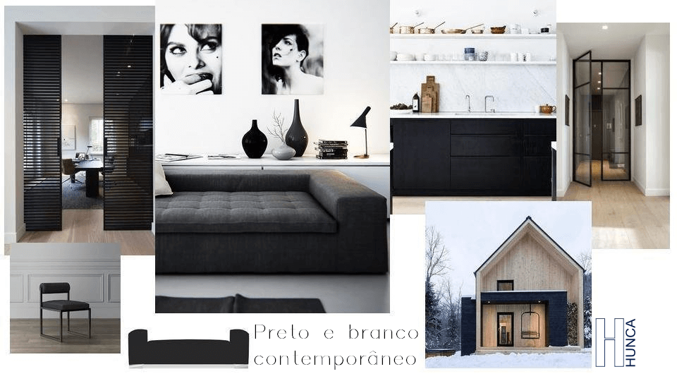 moodboard de ideias preto e branco contemporâno