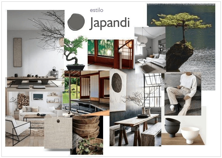 Moodboard estilo de decoração Japandi